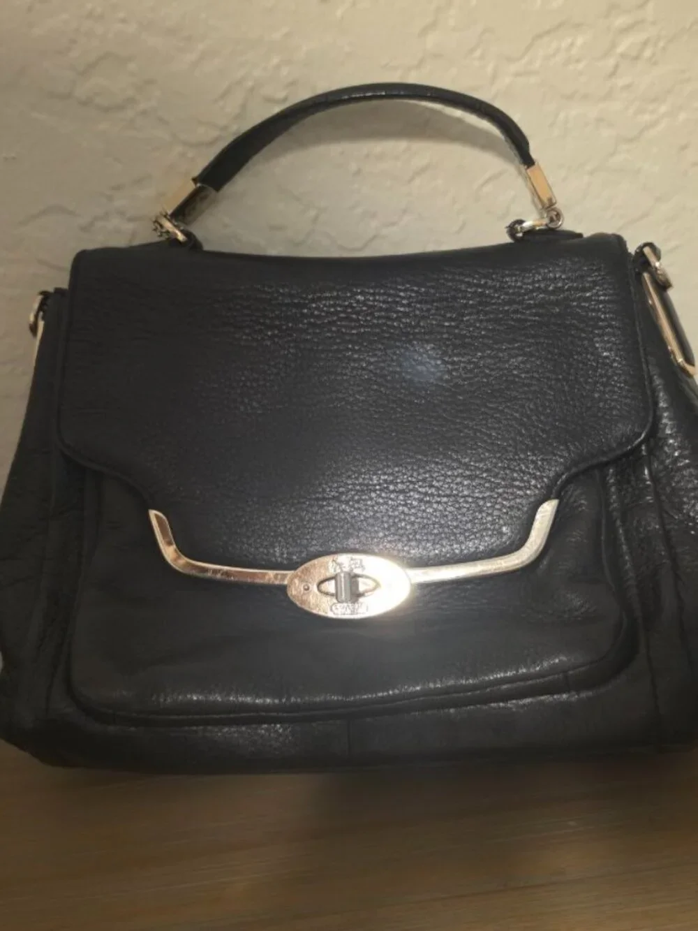 Coach Madison Sadie Leather Flap Satchel Bag Black